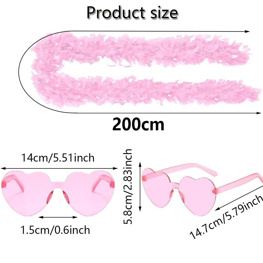 Tacchino Boa di Piume, Sciarpa di Piume da Donna Accessorio per Costumi con Occhiali da Sole Senza Cornice a Forma di Cuore per Cosplay, Carnevale, Festa a Tema(200CM, Rosa)