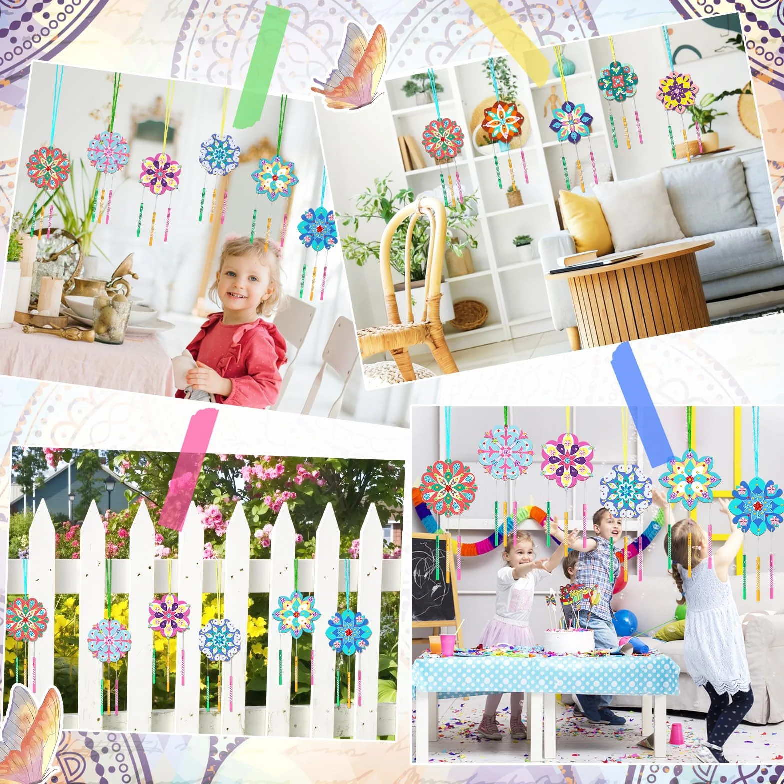SRIZIAN 10 Kit per Attività creative con il Legno per bambini, Campanelli a Vento per Bambini, Lavoretti Creativi Giocattoli per Decorazione Artigianale Fai Da Te- Mandala
