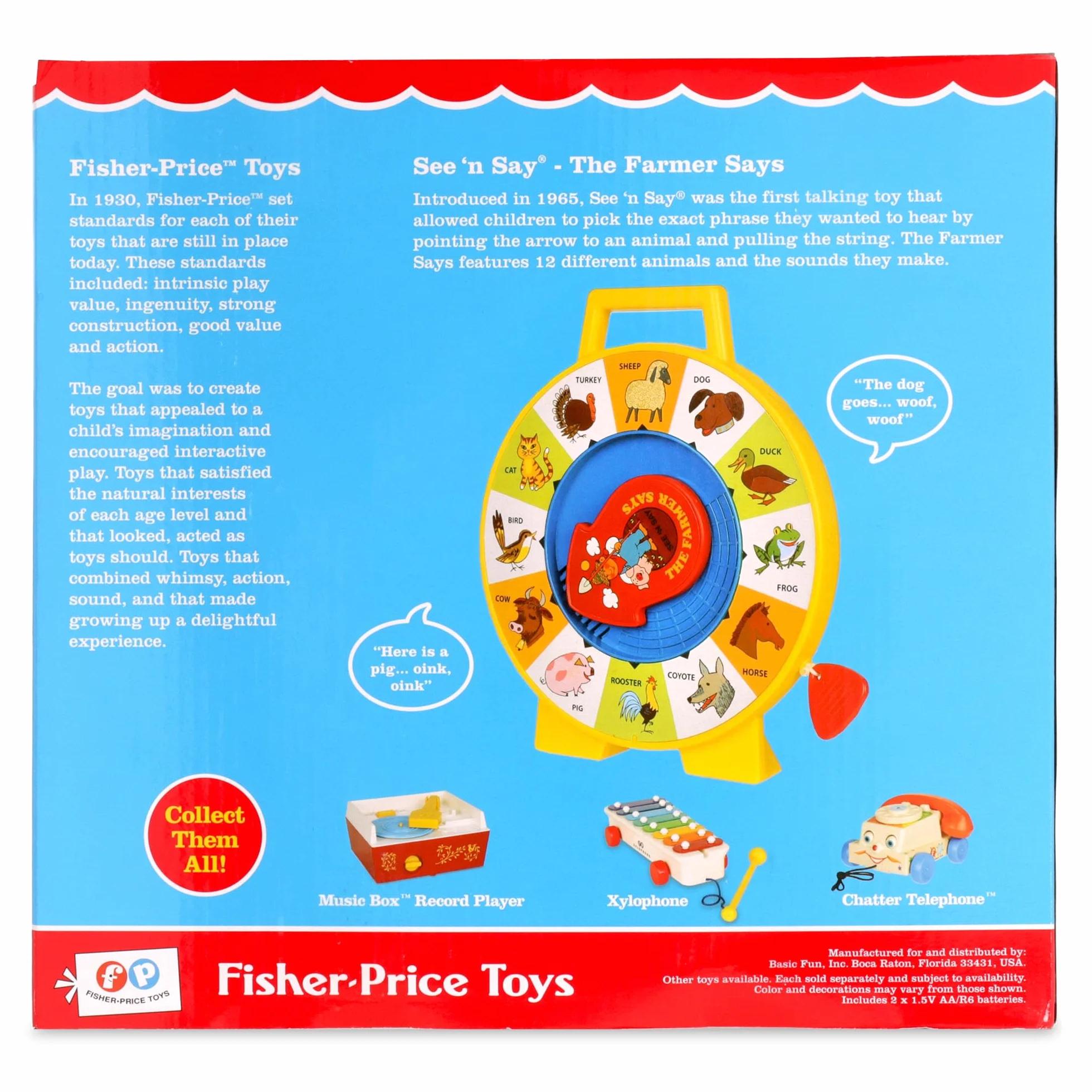 Giocattolo - See 'n Say Farmer Says, Classici Fisher Price, Basic Fun, 2070, giocattolo per bebè educativo e interattivo, adatto a bambini e bambine dai 18 mesi+ [Edizione in Inglese]