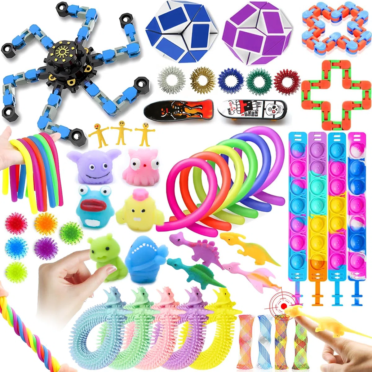 JUAUO 50 Pcs Giocattoli Fidget, Giocattoli Ansiolitici per Bambini e Adulti, Antistress per Autismo e Adhd, Set di Giocattoli Sensoriali per Feste di Compleanno Per Bambini