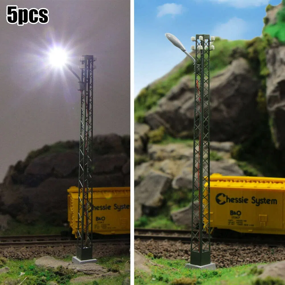 ZYWUOY 5 Pezzi di luci per modellismo Ferroviario, Luce per Albero a Traliccio, Lampada a LED con layout della Luce H0