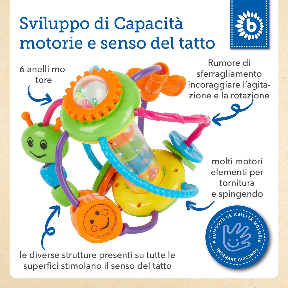 Bieco Palla da moto per bambino a partire dai 6 mesi in su, con sonaglio, giocattolo per attività motorie, palla sensoriale