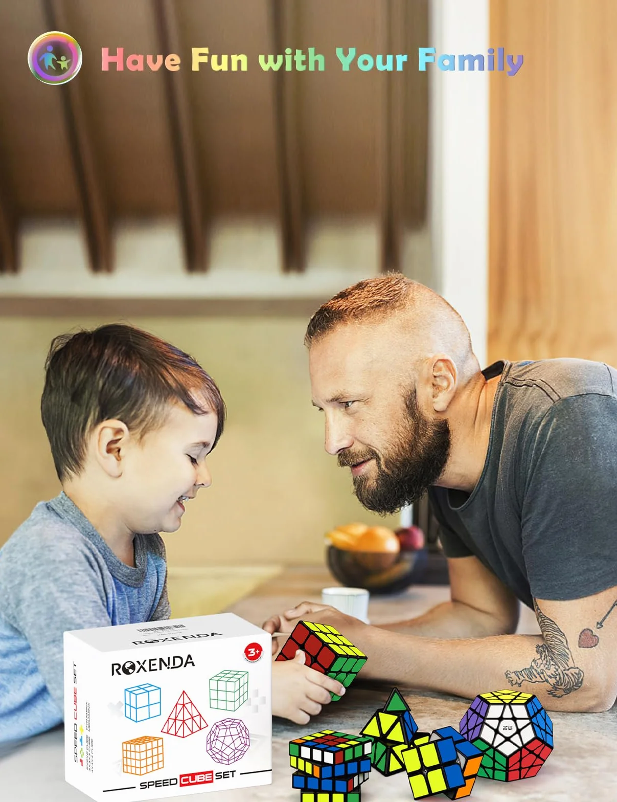 ROXENDA Speed Cube Set, 2X2 3X3 4X4 Piramide Megaminx Cube - Cubo Magico Fast Cubo di Velocità Collezione per Bambini e Adulti [5 Pack] (Sticker)