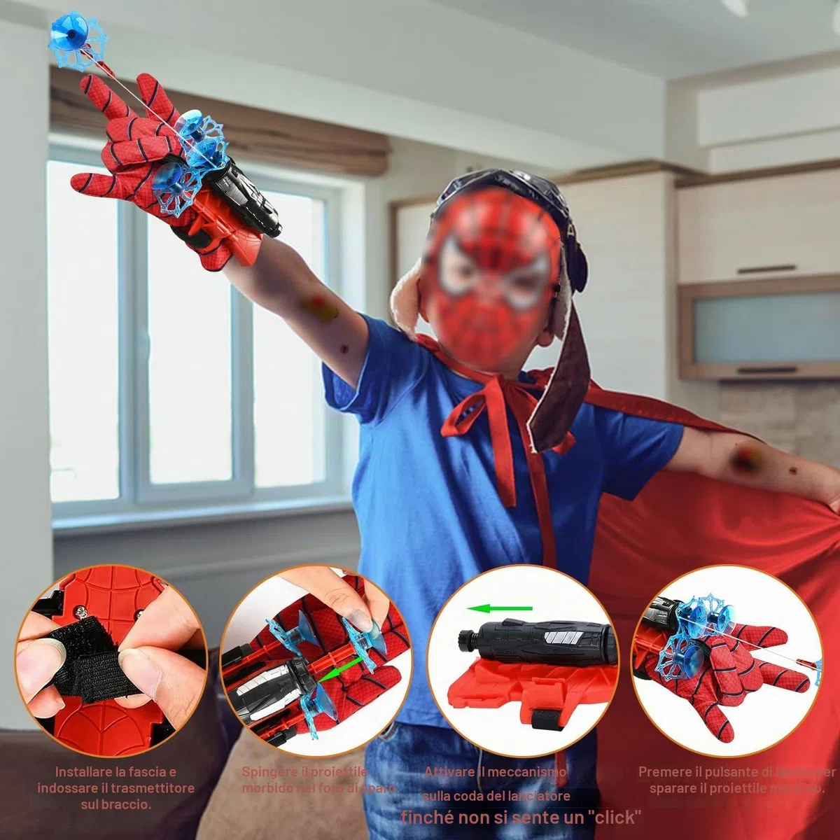 Set di 2 Guanti per Bambino,Guanti Maschera Spara Ragnatele Launcher Set,Giocattolo da Polso Web Launcher Toy,Giochi Bambino 5-10 Anni (A)