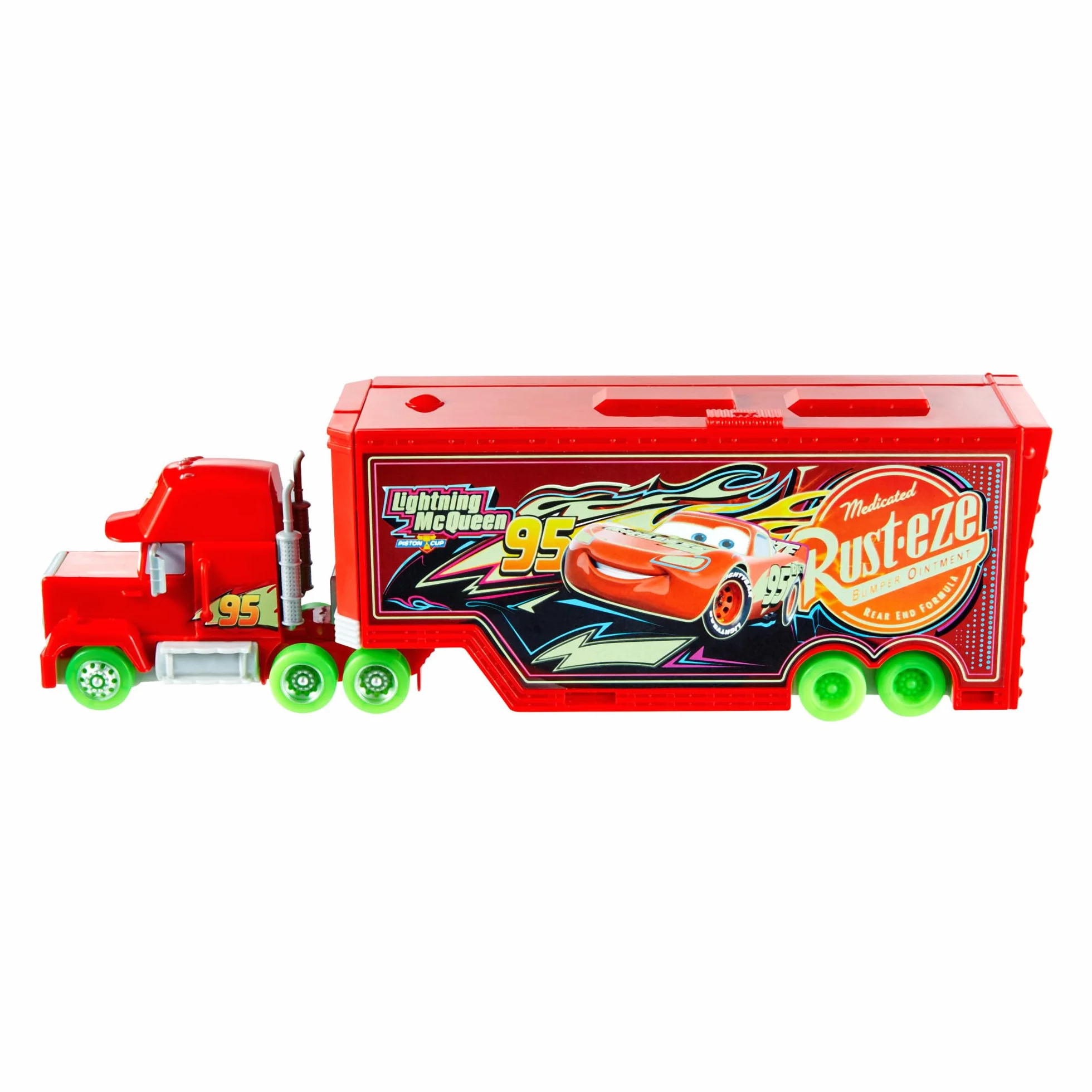 Mattel Disney Pixar Cars Auto Luminose Mack Trasformabile, playset con truck giocattolo fluorescente 2 in 1 e officina per la messa a punto con lanciatore, ponte sollevatore e molto altro, HPX76
