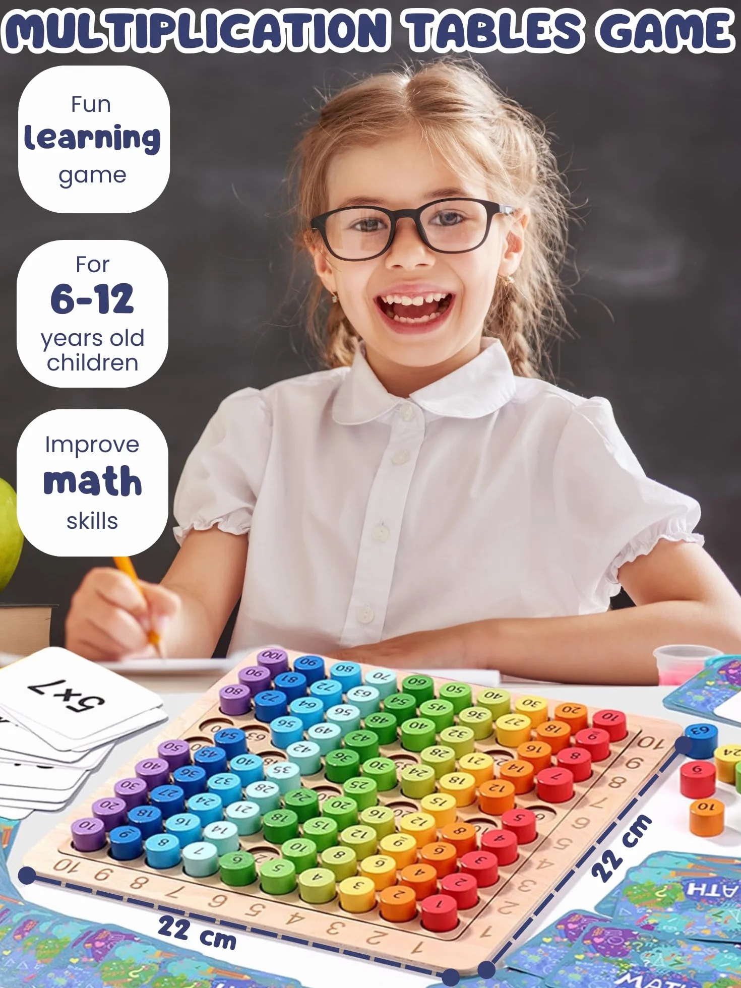 Gioco Moltiplicazione, Tabella di Moltiplicazione, Tavola di Moltiplicazione della Matematica in Legno, Gioco da Tabelline Matematica Educativo, Giocattolo Montessori per Bambini dai 6-12 Anni.