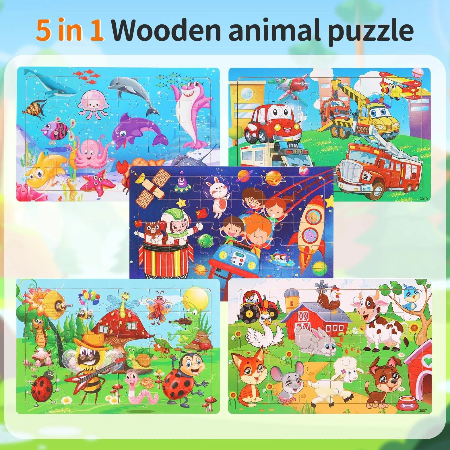 Puzzle Bambini 3 Anni 5 X 24 Pezzi, Puzzle in Legno Animali a Partire, Gioco Educativo Prescolare, Giochi Educativi, Giocattoli Regalo per Bambini da 3 a 8 Anni Ragazzi e Ragazze