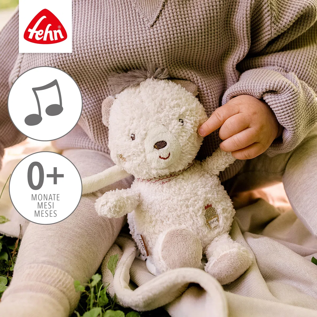 Fehn carillon orso - peluche e aiuto per addormentarsi: Carillon a carica con dolce melodia ninna nanna di Mozart calma in ogni situazione - per neonati e bambini da 0 mesi