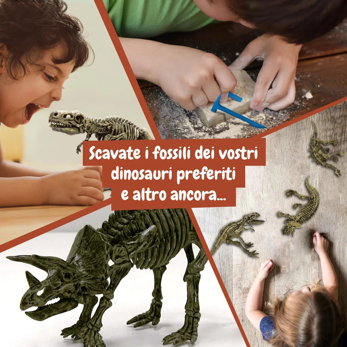 Science4you Dinosauri Fossili 3 in 1 per Bambini 5 6 7 8+ Anni - Scavare e Costruire tu figure: T Rex, Stegosauro, Triceratopo, Jurassic Kit, Archeologo Toy, Regalo Educativo per Bambini 5 6 7+ Anni