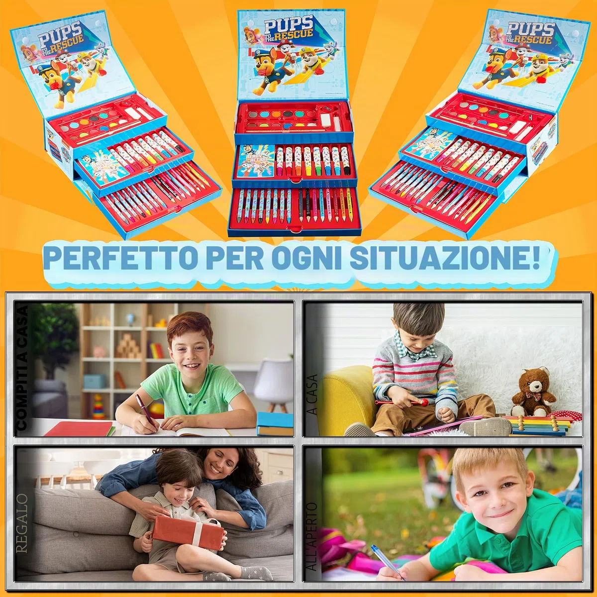 Paw Patrol Valigetta Colori per Bambini con Pastelli a Cera e Matite Colorate (Blu Navy)