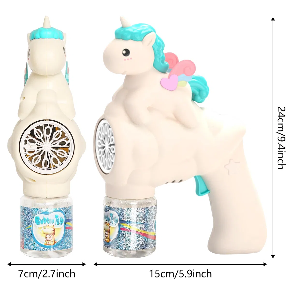 Pistola a Bolle Di Sapone Di Unicorno per Bambini - Spara Oltre 10.000 Bolle Al Minuto - Con Soluzione Da 90 Ml per Regali Di Compleanno e Feste