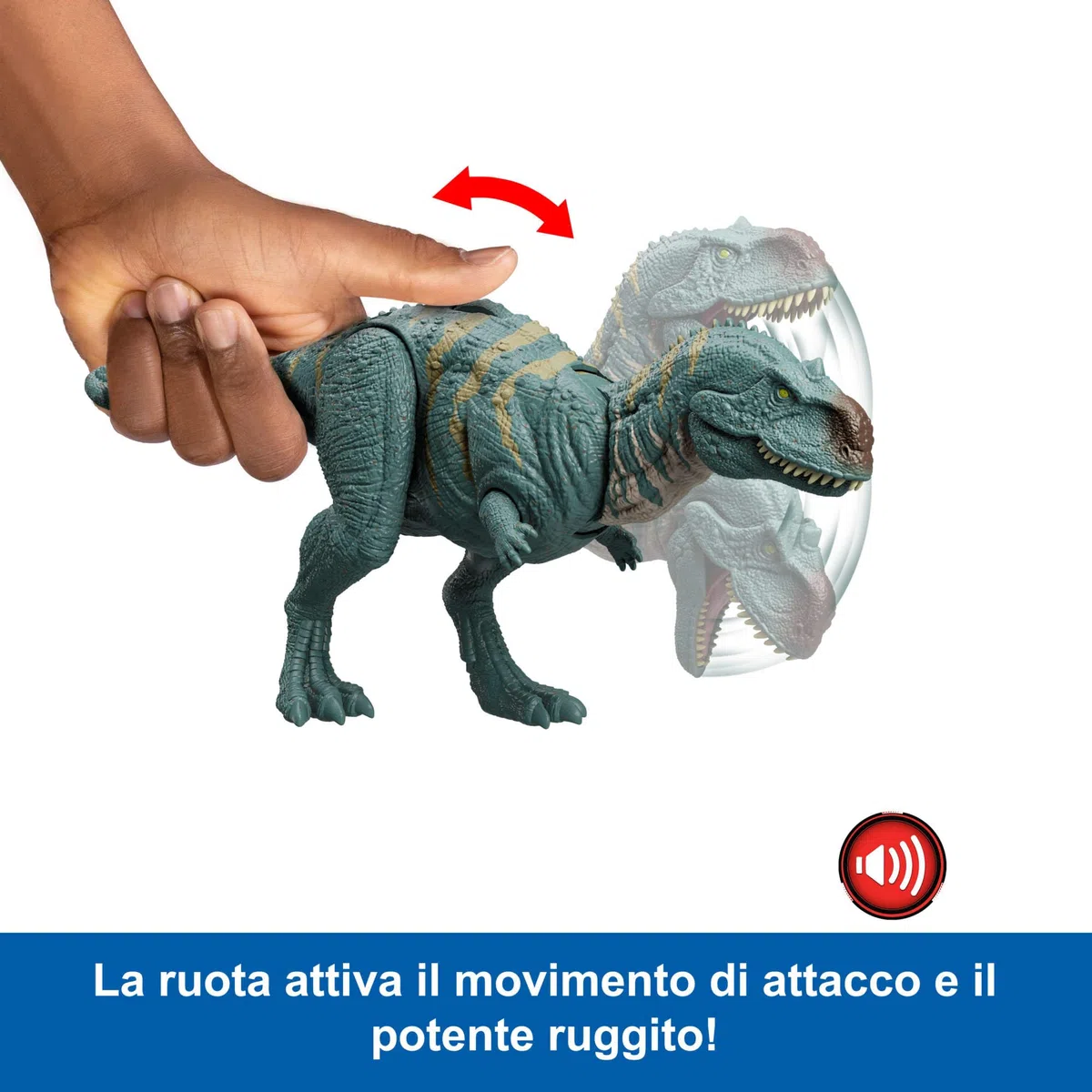 Mattel Jurassic World: Teoria del Caos Netflix - Majungasauro Ruggito Selvaggio, dinosauro snodato con morso continuo e ruggito, gira la rotella e attiva l'azione d'attacco, 4+ anni, HTK76