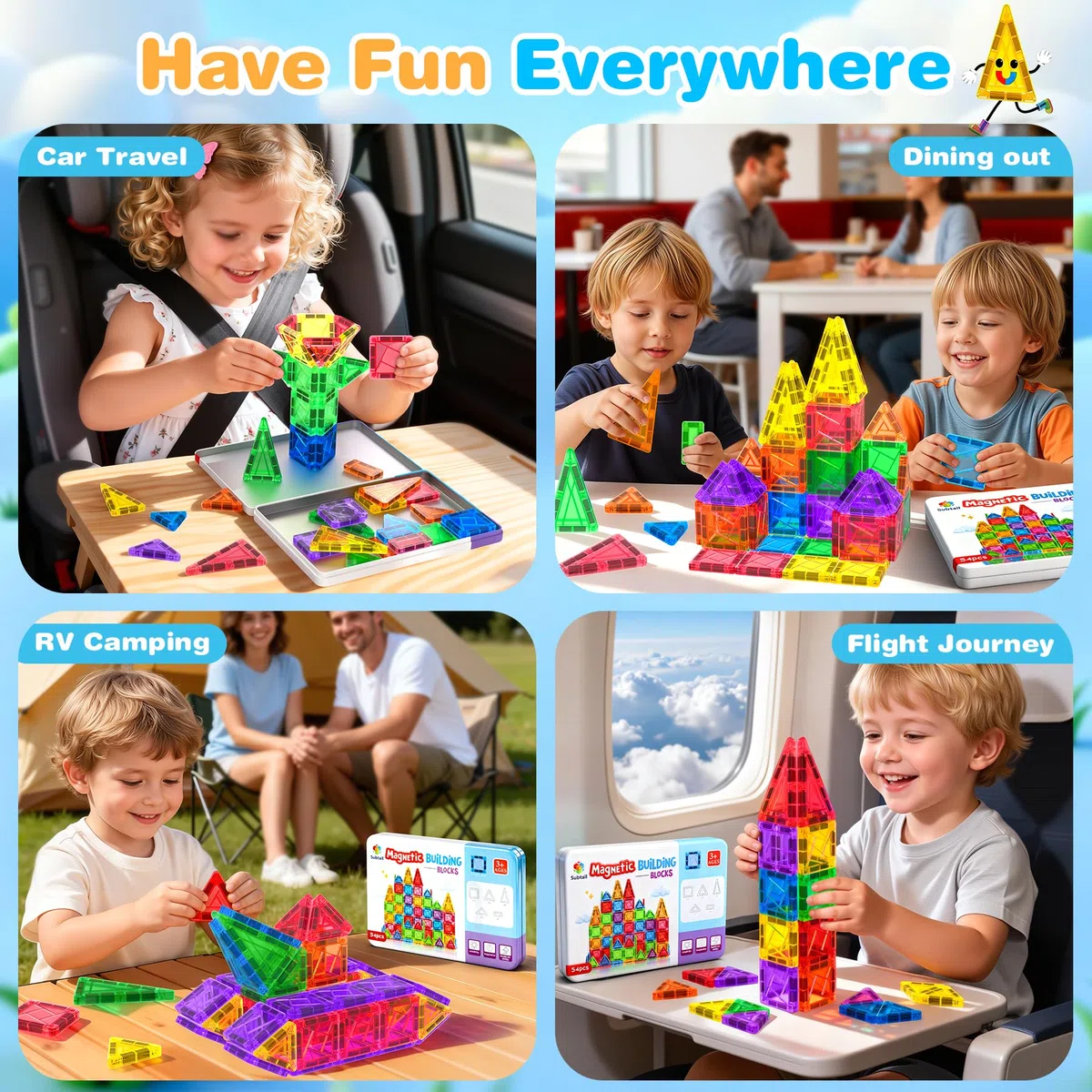 Subtail Costruzioni Magnetiche da Viaggio - 54PCS Mini Giochi Magnetici per Bambini Bambina 3 4 5 6 7 8 Anni Magnetic Tiles Giocattoli Magnetici Viaggio Ragazzi Ragazze 3+ Anni Compleanno Pasqua