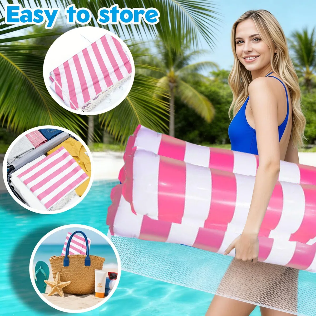 Materassino Mare XL,4 in 1 Amaca Galleggiante,Amaca Gonfiabile da Mare Portatile con 2 Custodia impermeabile per telefono,122 * 112cm per Adulti e Bambini Piscina e Spiaggia