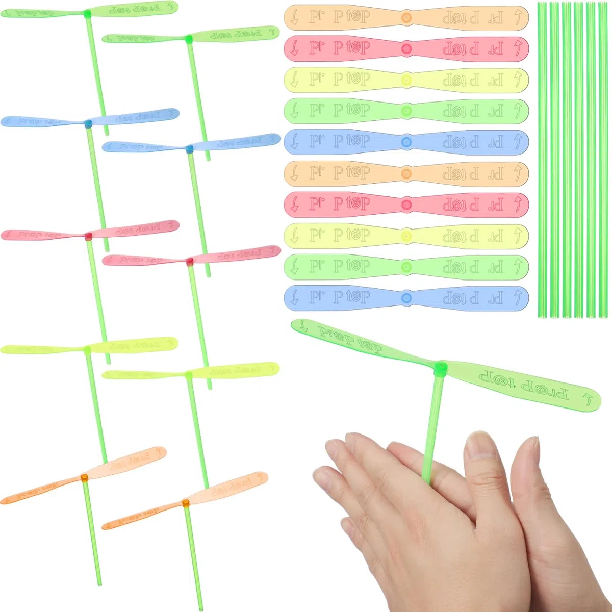 Toyvian 40Pcs- Dragonfly Mano Sfregamento Doppio Volante Foglie Di Plastica Libellula Giocattolo Elicottero Rotazione Bambini Giocattolo All'aperto Regalo Colore Casuale