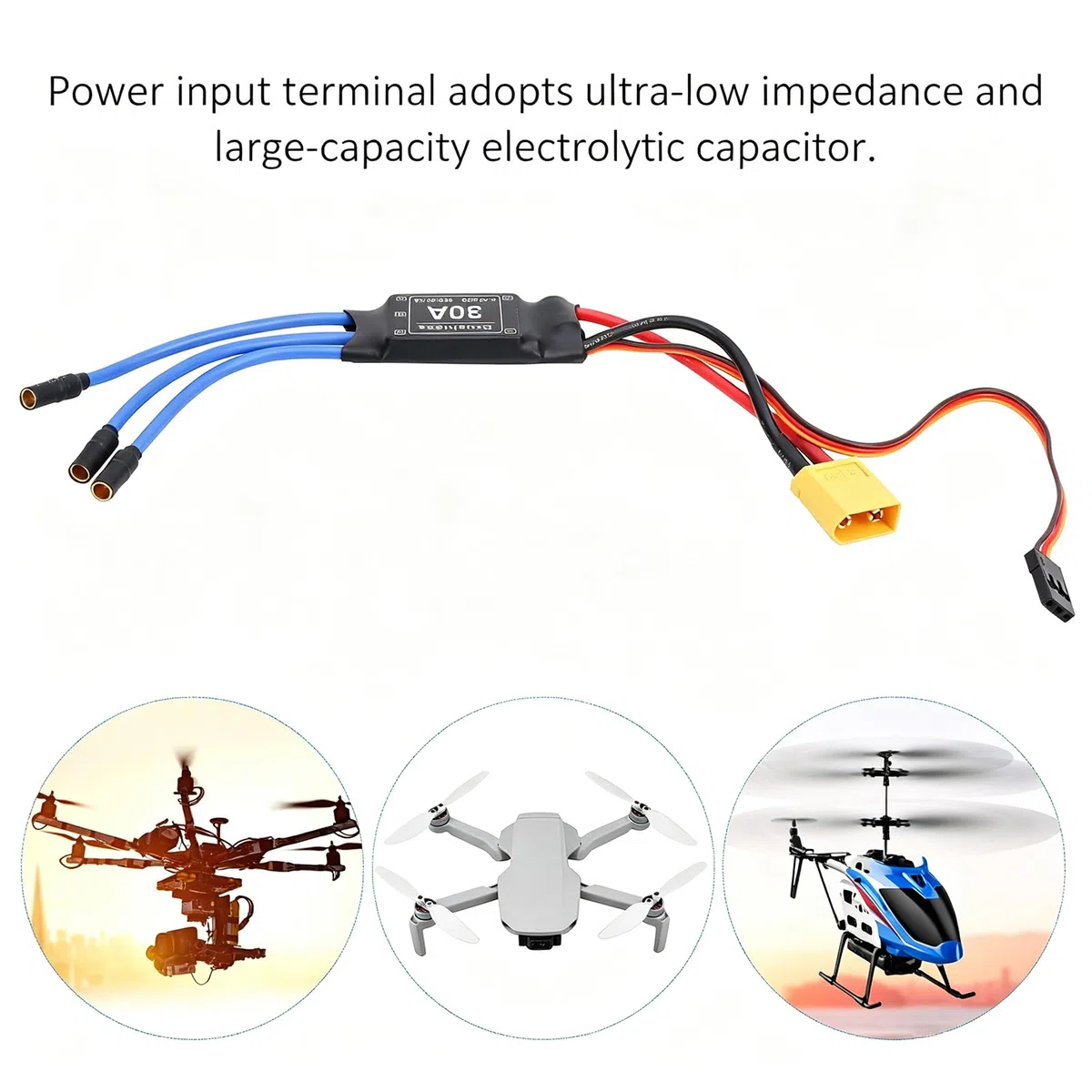 ESC Senza Spazzole 30A, Regolatore Di Velocità Elettrico Senza Spazzole 30A Con Spina Xt60, Protezione Da Bassa Tensione Uscita Bec 5V/1.5A Per Telecomando Rc Drone Aerei Elicottero Fpv