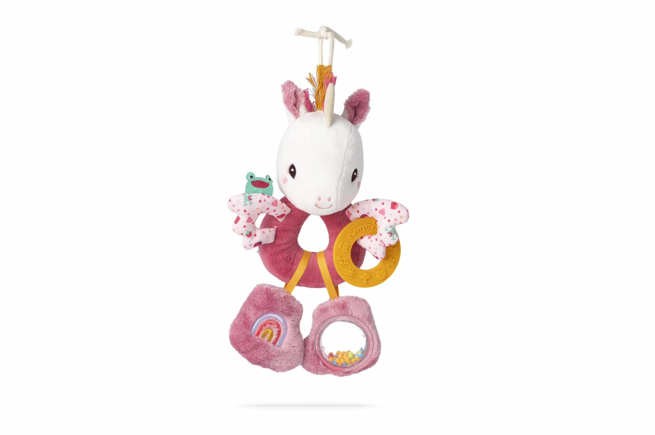 LILLIPUTIENS - Anelli multiattività Lena l'Unicorno - Giocattolo per l'apprendimento precoce del Bambino con Suoni, consistenze e Colori - Ideale per l'asilo, Il Box o l'auto - da 3 Mesi