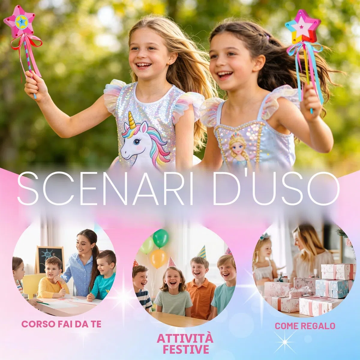 Meanju 12 Pezzi Bacchette Magiche in Legno, Bacchetta Principessa,Bacchetta Fata Stella Glitter Principessa,Bacchetta Magica con Stella in Legno Set,Kit per Fai da Te Creativi Ragazza