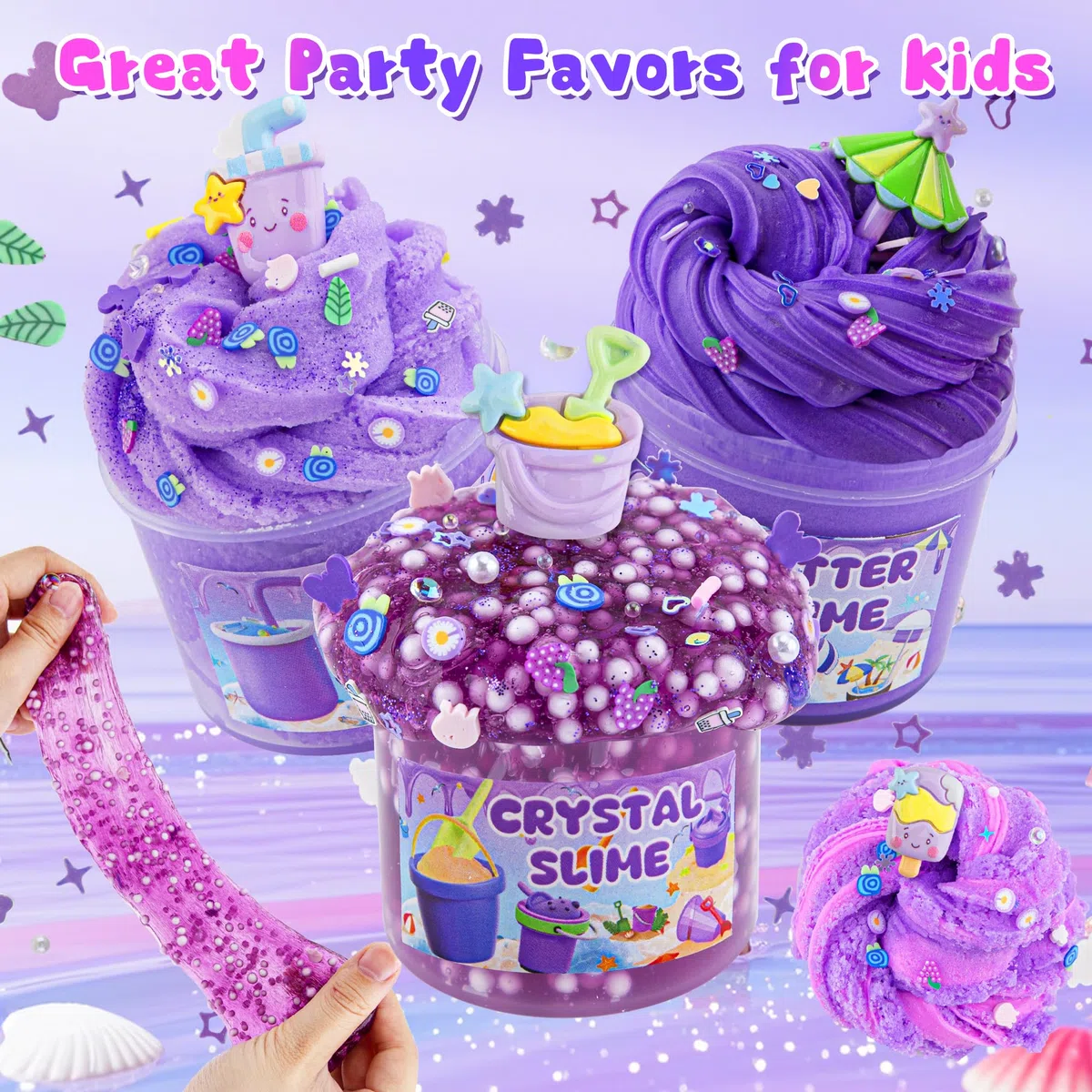 LAWOHO 6 Confezioni Kit Slime Viola - Cloud Slime, Butter Slime e Clear Slime, Slime per bambini con additivi, Bomboniere per feste Slime per ragazze e ragazzi, 360ml Slime per bambini (Spiaggia)