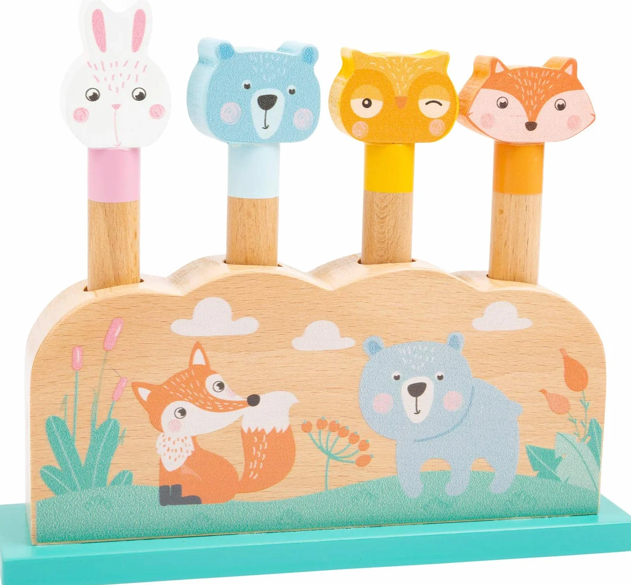 11474 Divertenti Animali salterini Small Foot in Legno, 4 Simpatici Animali da Spingere Verso Il Basso per Farli Poi Saltare allegramente in Altezza