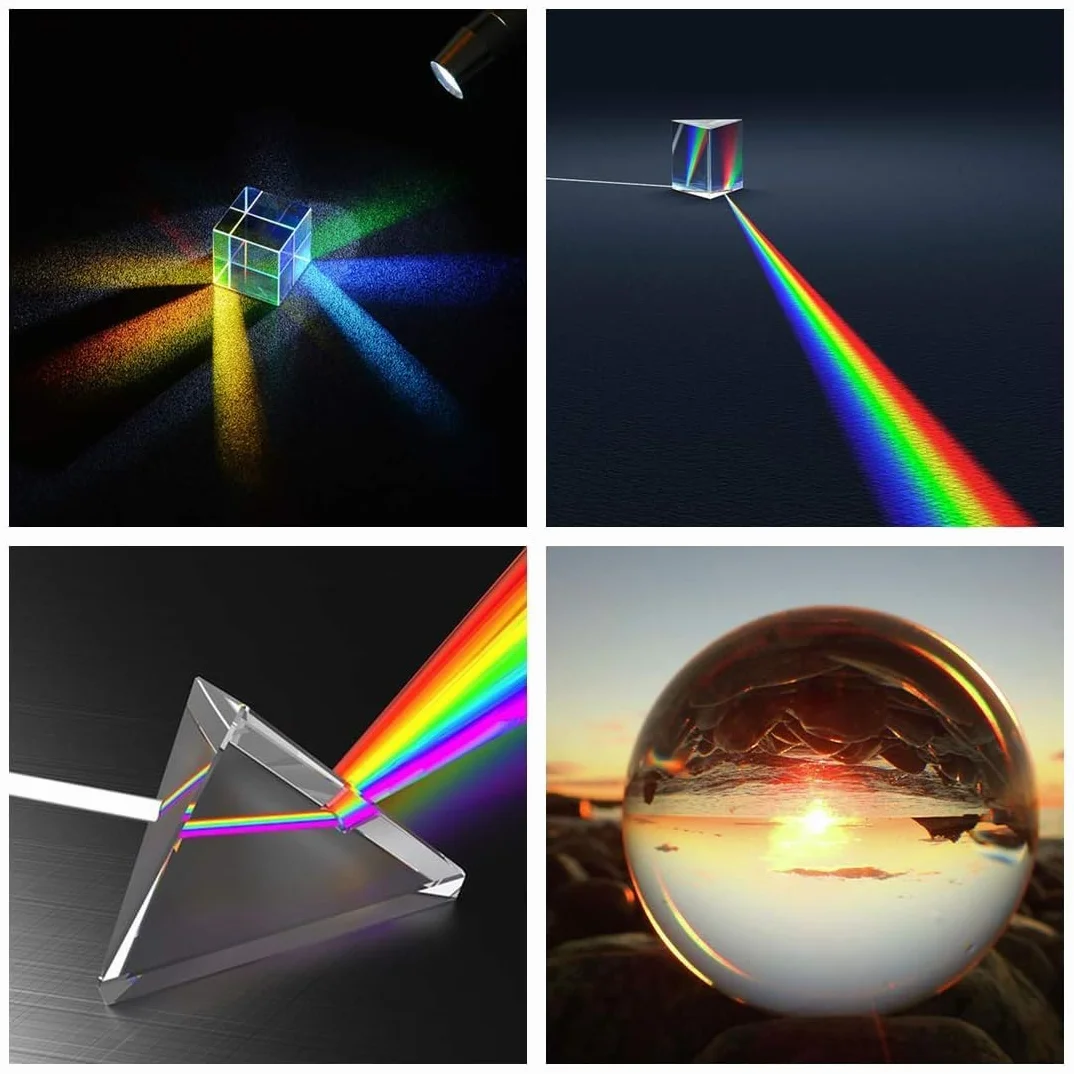HDCRYSTALGIFTS Set di 4 prismi ottici K9 da 50 mm per fotografia, con panno per la pulizia, per insegnare, giocare, fotografare