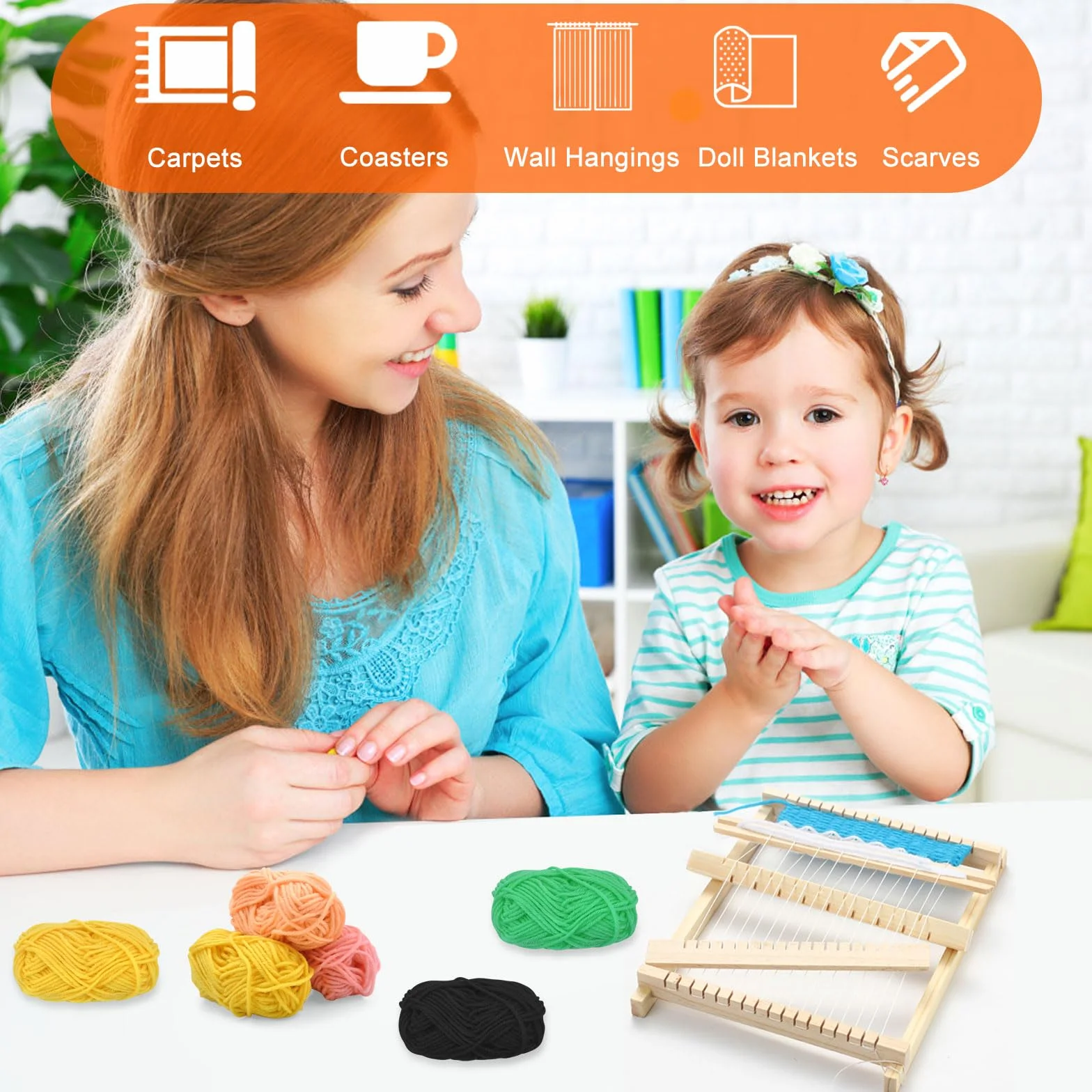 Set di tessiture per bambini, Cornice per bambini con filo e ago per tessitura telaio in legno set di giocattoli per lavori a maglia in legno per principianti Set Telaio per Tessitura per Bambini