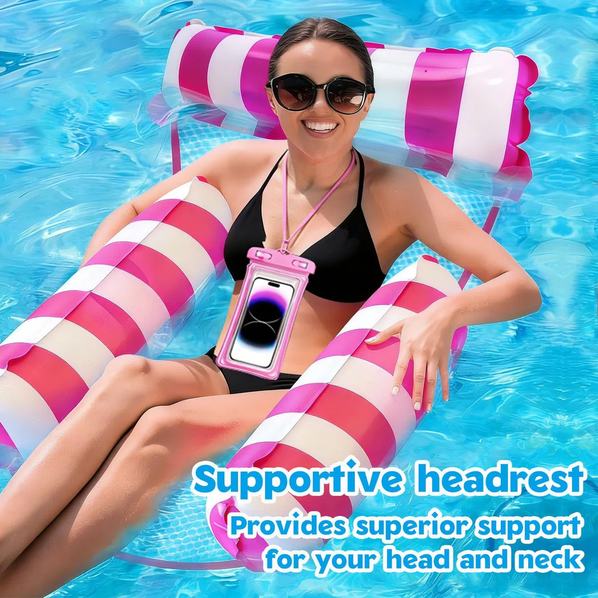Materassino Mare XL,4 in 1 Amaca Galleggiante,Amaca Gonfiabile da Mare Portatile con 2 Custodia impermeabile per telefono,122 * 112cm per Adulti e Bambini Piscina e Spiaggia