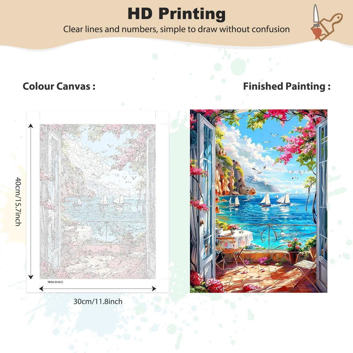 MEIYUDA Dipingere con i Numeri Adulti con Telaio Paesaggio Mare, Pittura a Olio Kit Paint by Numbers, fai da te Quadri da Dipingere Numerat, Pittura Adulti Decora la Casa Regalo 30x40cm