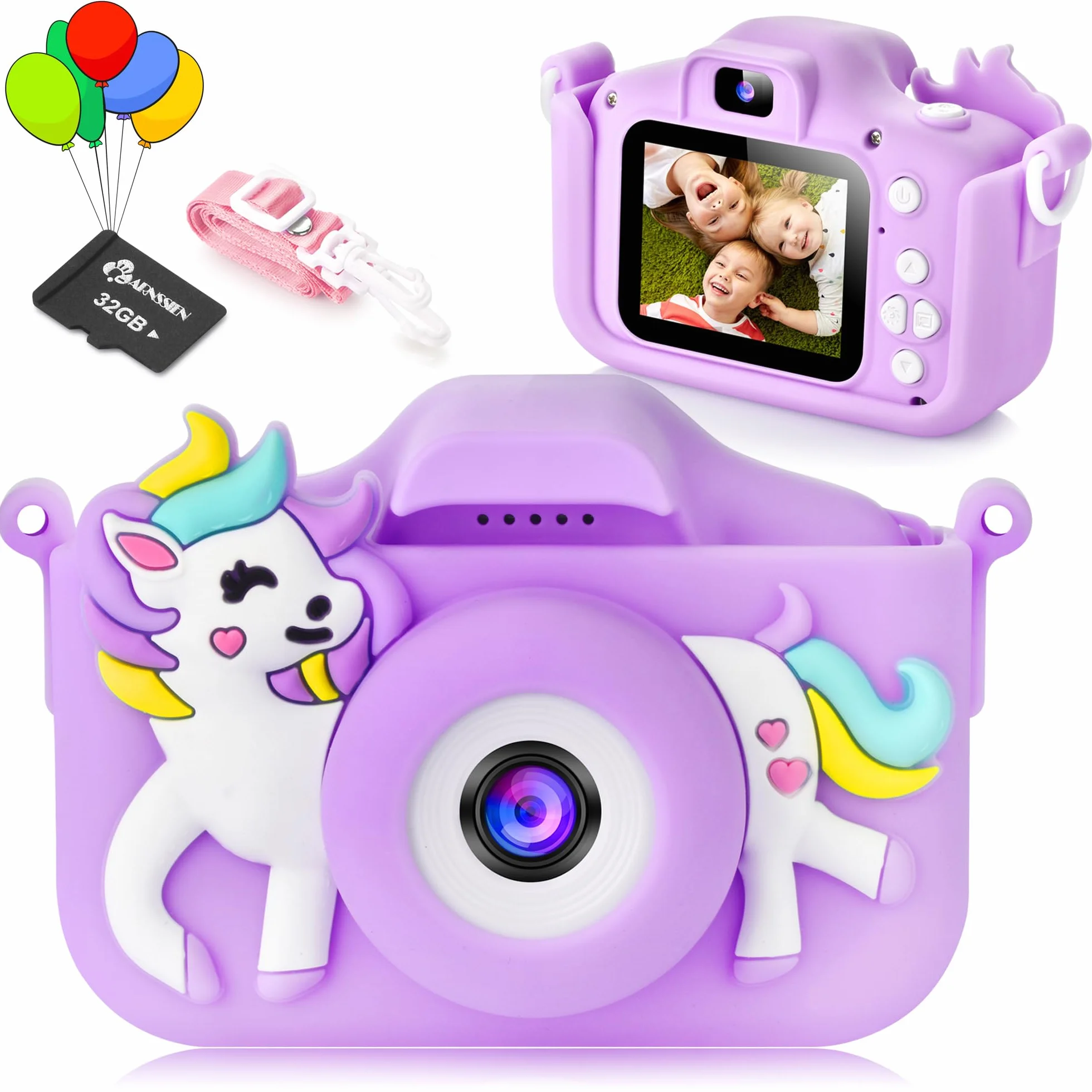 Macchina Fotografica Bambini, ARNSSIEN Fotocamera Bambini, Macchina Fotografica 1080P HD, Giochi Regalo Bambina e Bambino 3-9 anni, per Compleanni& Natale.10 Giochi Puzzle e Scheda da 32GB,X200