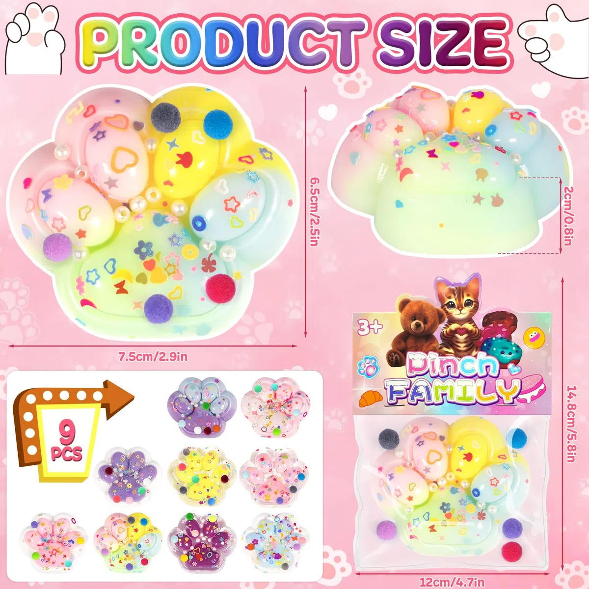 9 PCS Taba Squishy Zampa di Gatto, Antistress, Giocattoli da Spremere Zampe di Gatto, Kawaii fufu Squishy, Gatti Paws Squeeze Toys, per Bambini e Adulti