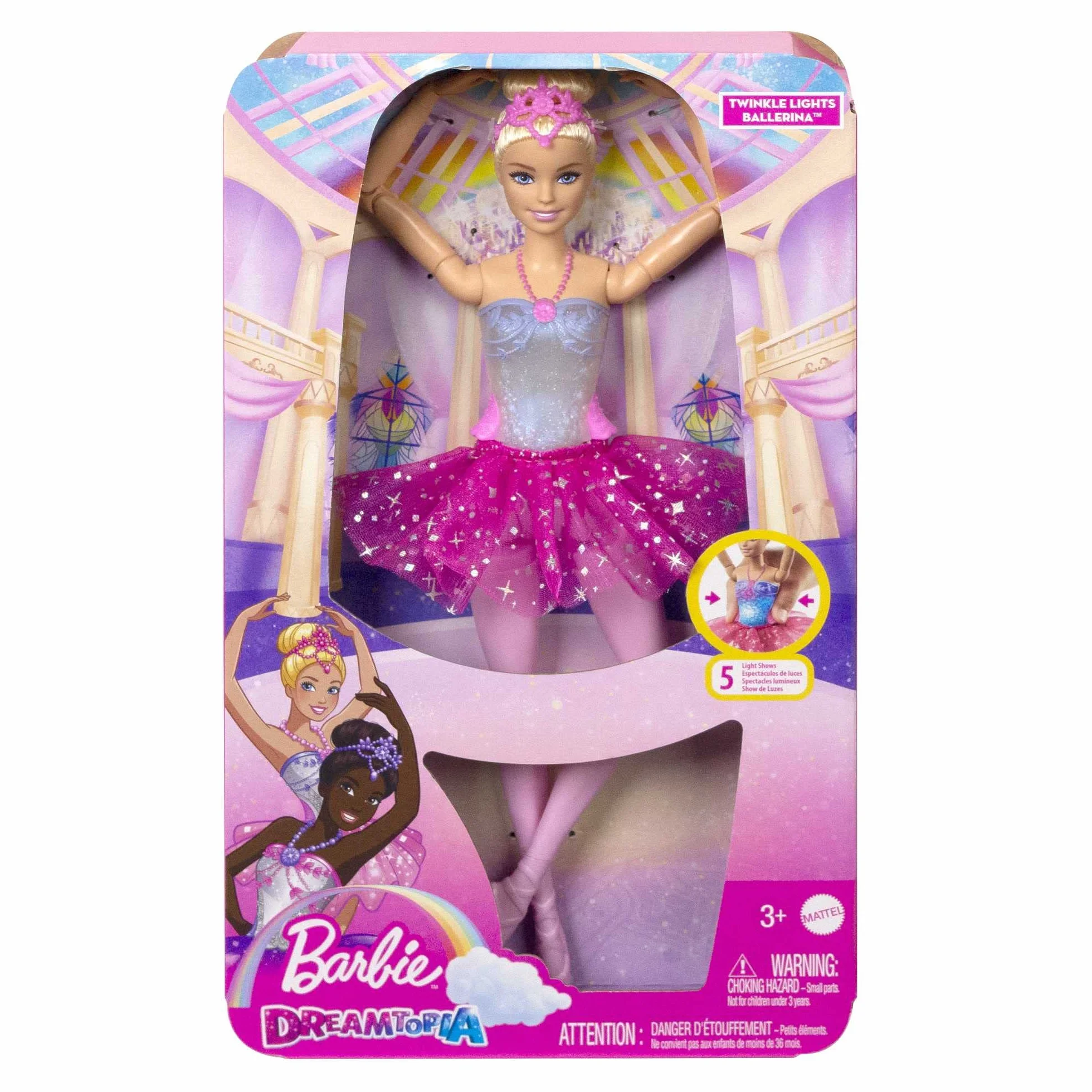 Barbie Dreamtopia Luci Scintillanti - Bambola Ballerina Magica dai Capelli Biondi, con Coroncina e Tutù Rosa, Giocattolo per Bambini 3+ Anni, HLC25