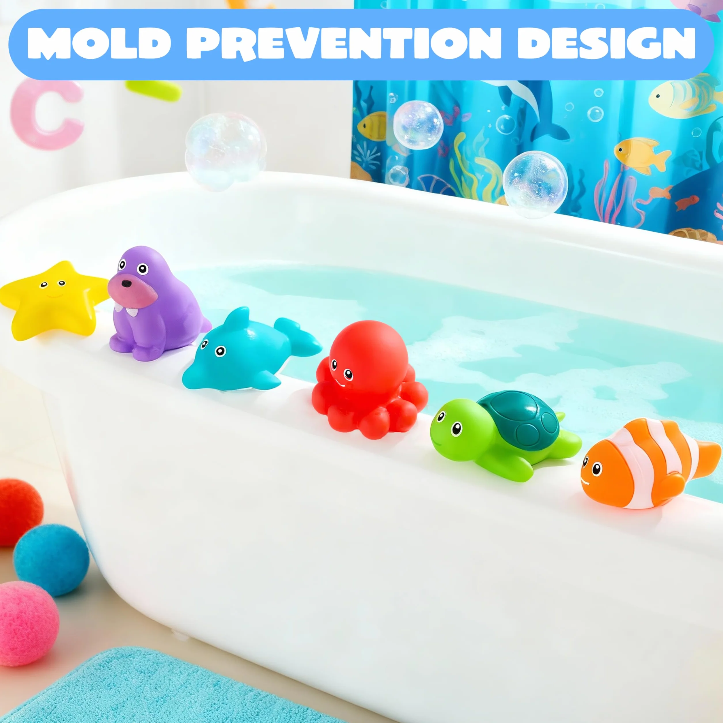 JOYIN - 6 Giocattoli da Bagno Animali Marini, Sigillati senza Fori & Antimuffa, Giocattoli d'Acqua Morbidi e Atossici per Bambini, Spremibili e Galleggianti, Ideali per Vasca e Piscina