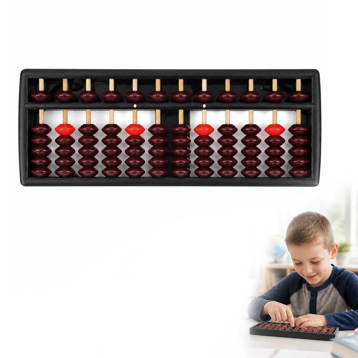 Ablier professionale 13 steli, soroban con cornice nera e palline marrone, 165 mm, strumento di apprendimento della matematica, per calcolo mentale, scuola