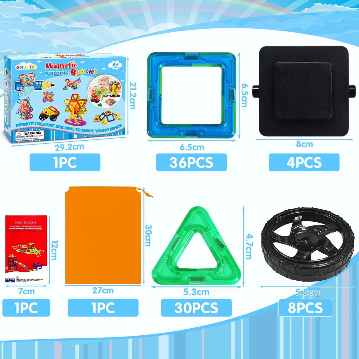 Costruzioni Magnetiche, 66 Pezzi Blocchi Magnetici, Costruzioni Magnetiche per Bambini, Gioco Magnetico Educativo, Giochi Montessori per Ragazzi e Ragazze di 3 4 5 6 7 8 Anni