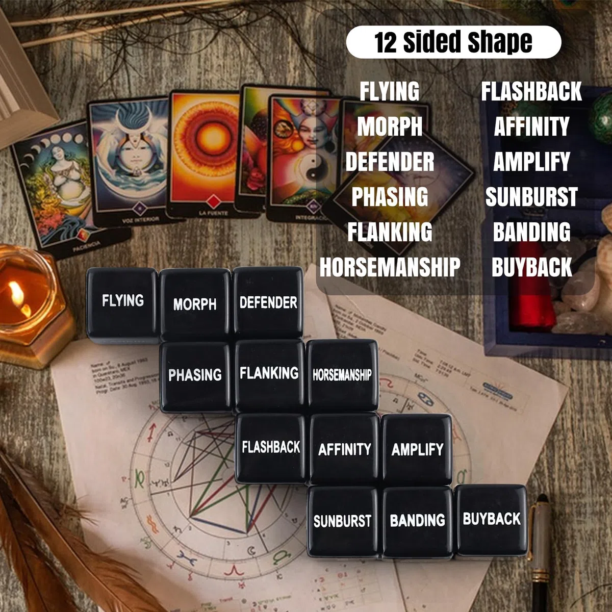 Set di 48 contatori dadi, D6, contatore per dadi Magic Dadi, compatibile con MTG, CCG, accessori per gioco di carte con sacchetto di immagazzinaggio