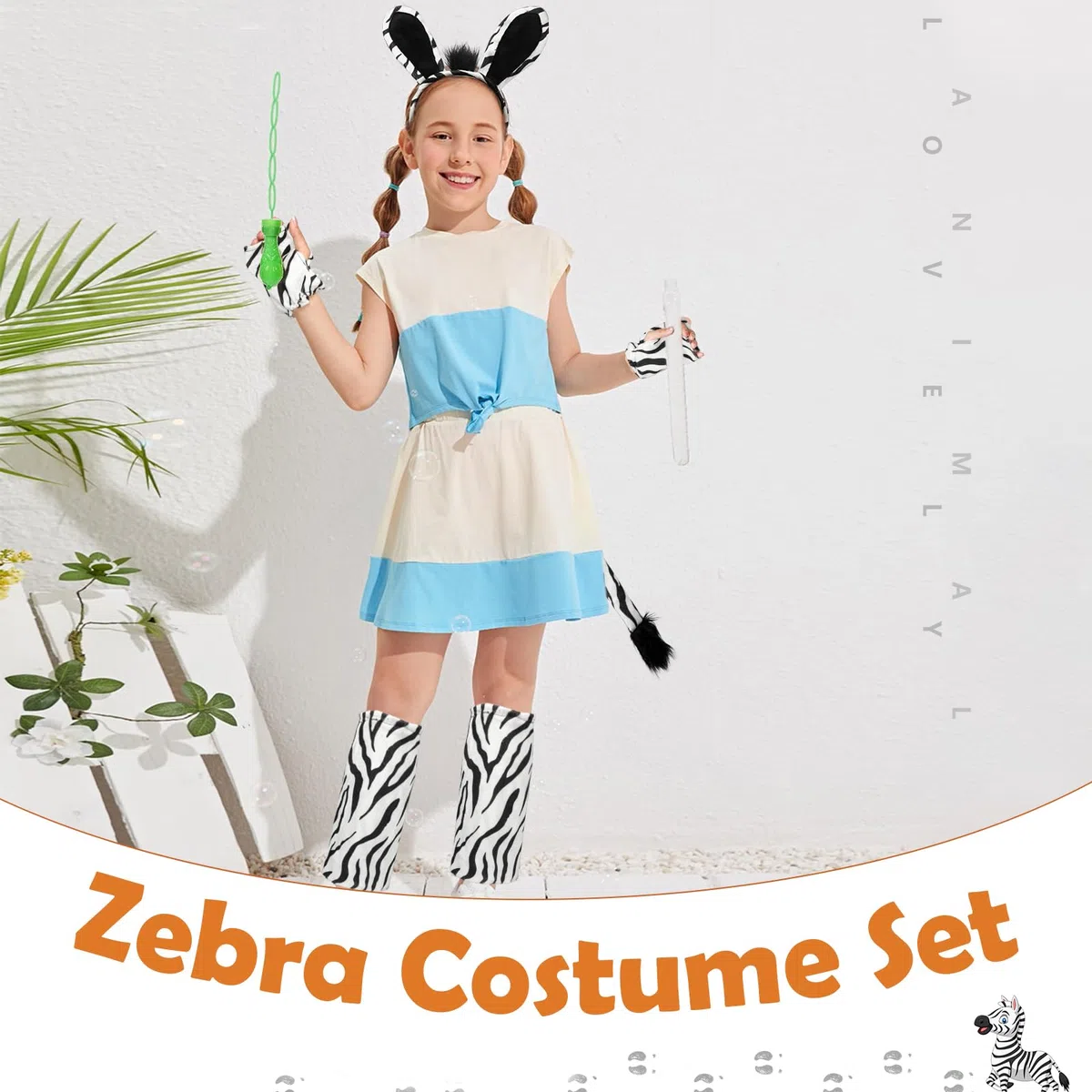 Hifot 6 Pezzi Set di Costumi per Zebra, Zebra Cerchietto con Orecchie Coda Guanti Scaldamuscoli, Zebra Costume Animale Accessori per Bambini Adulti per Cosplay Halloween Carnevale Festa a Tema