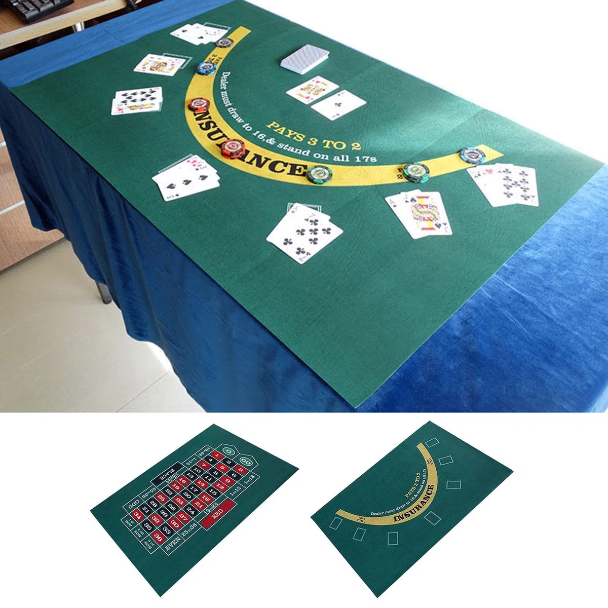 Tappetino da tavolo in feltro per casinò – verde Poker, Blackjack, Roulette | Tappetino da gioco portatile antiscivolo per feste di casinò a casa, facile installazione, serata di gioco e superficie in