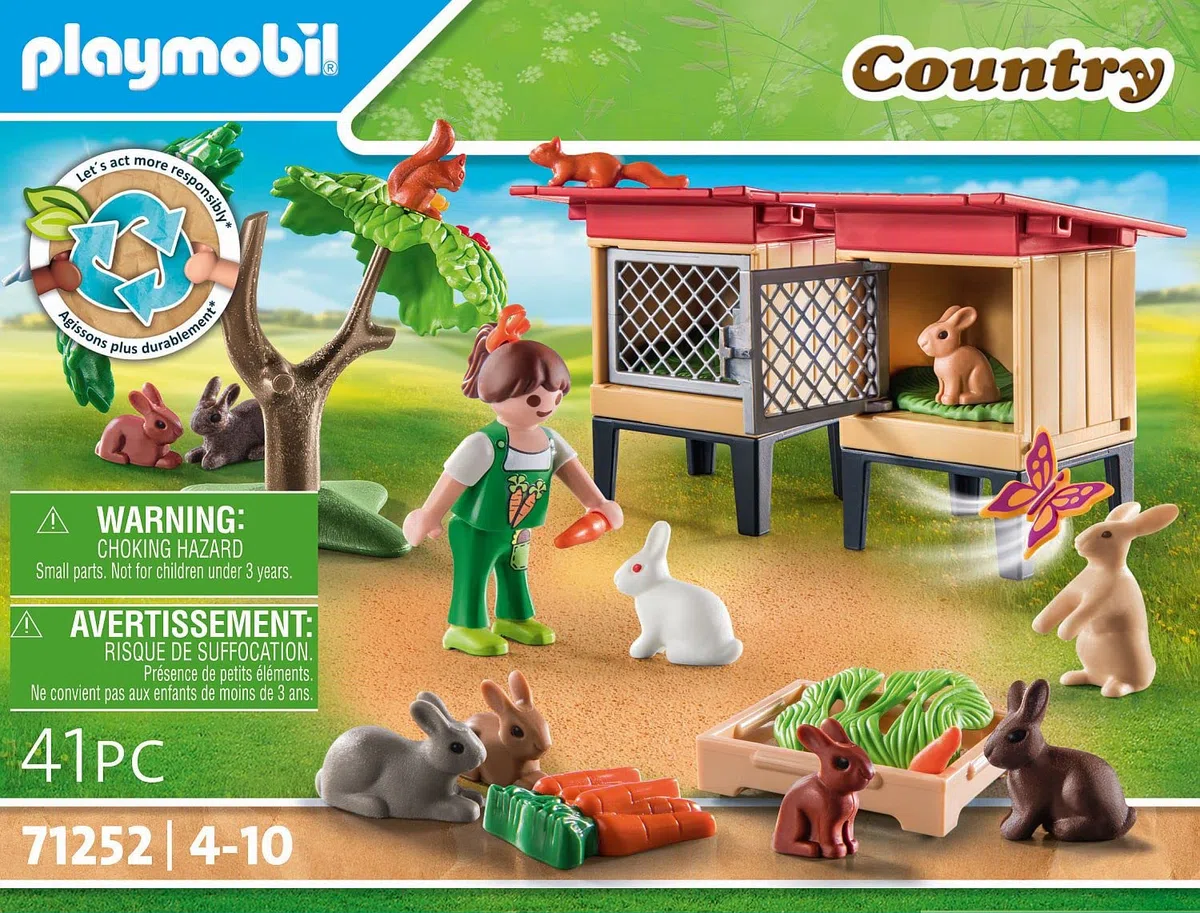 PLAYMOBIL Country 71252 Recinto dei Conigli, Animali per la Fattoria Biologica, Giocattoli sostenibili per Bambini dai 4 Anni in su