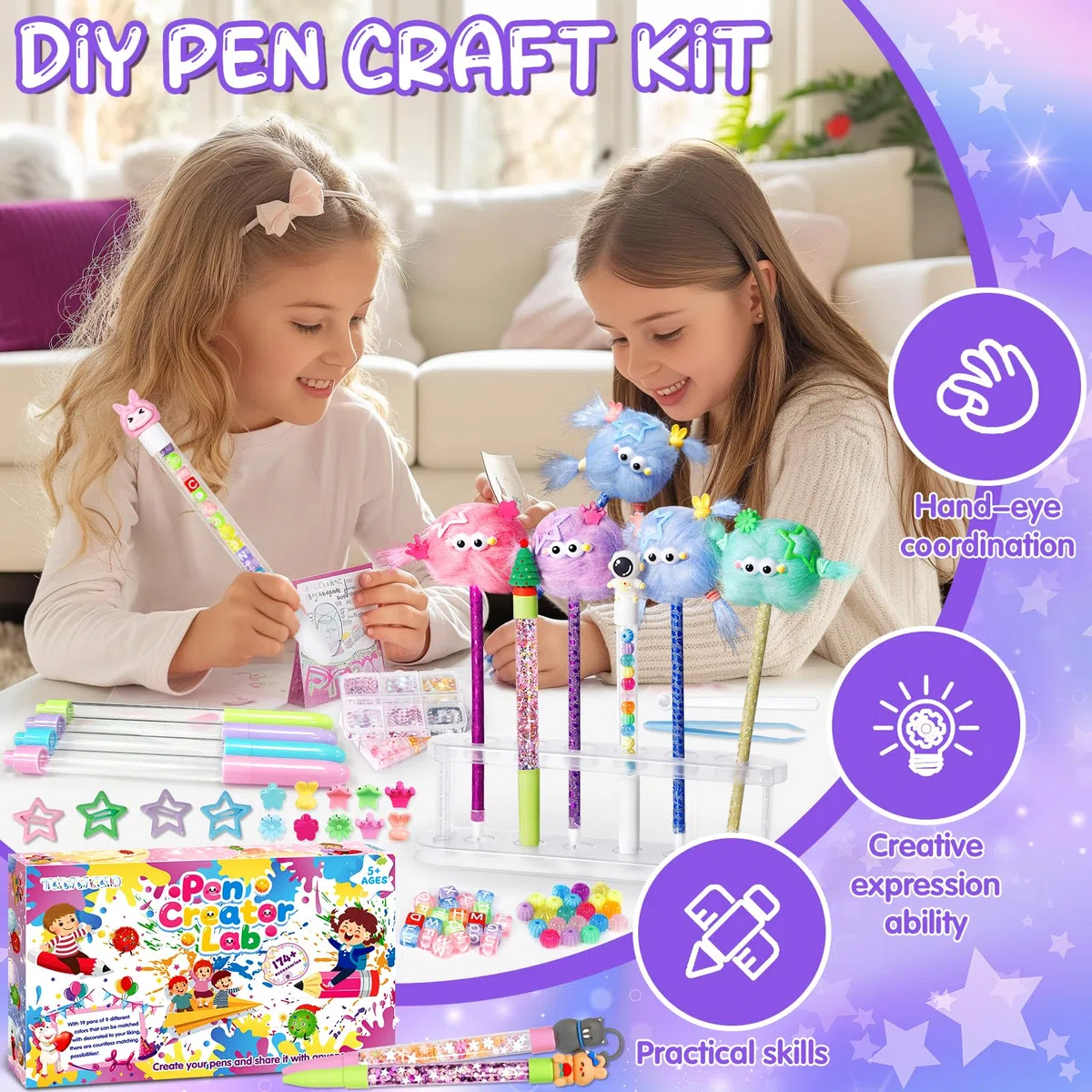 Laboratorio Delle Penne Personalizzate con 170+ Accessori, Kit Creativo per Creare Penne Fabbrica, Lavoretti Creativi per Bambini, Idee Regalo per Ragazze 5-12 Anni