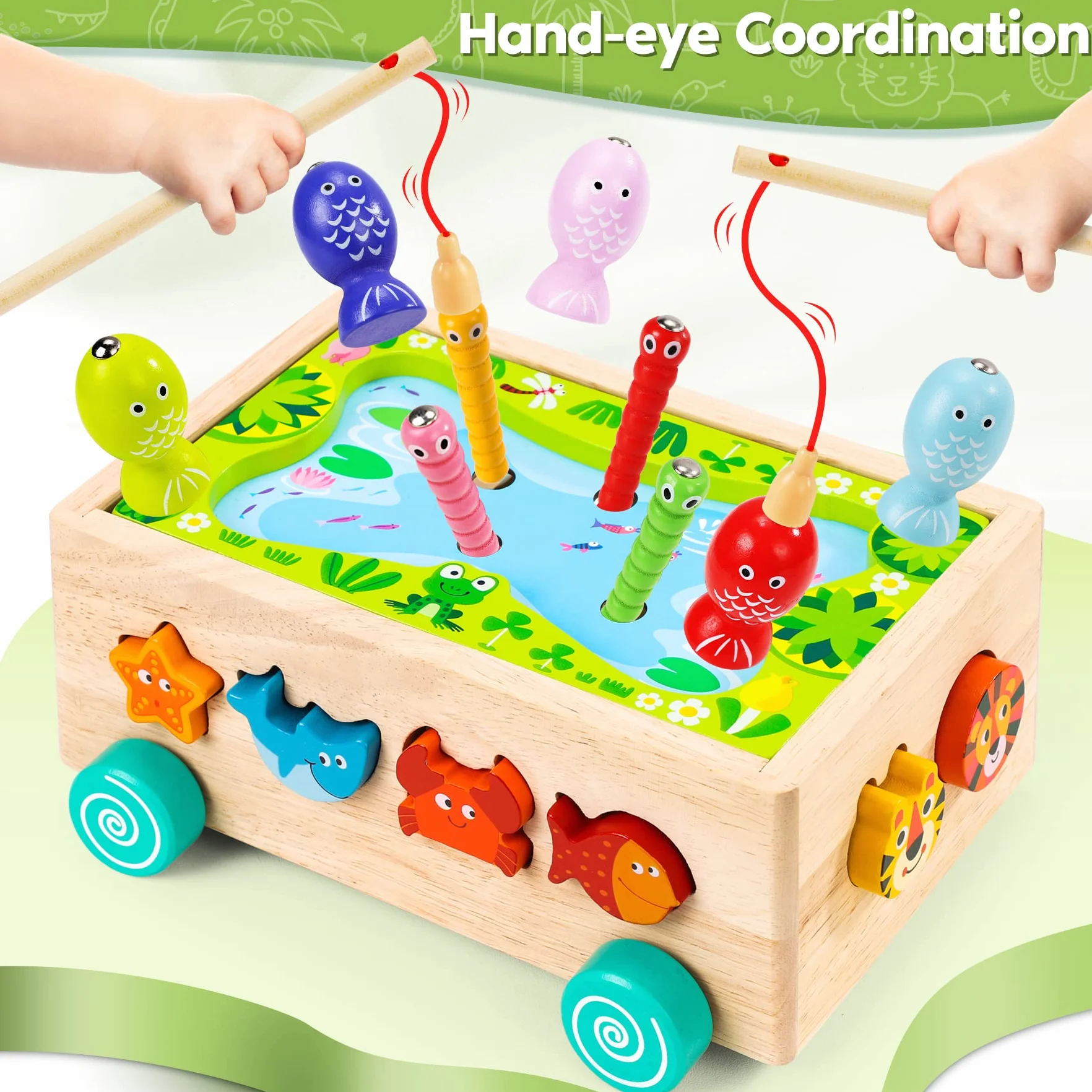 Giochi Montessori 2 Anni | 6 in 1 Magnetici di Pesca in Legno Abilità Motorie Giocattoli Educativi | Giochi per Bambini di 2 Anni| Educativi Regali Pasqua Bambino 2 3 4 Anni Bambini Bambina
