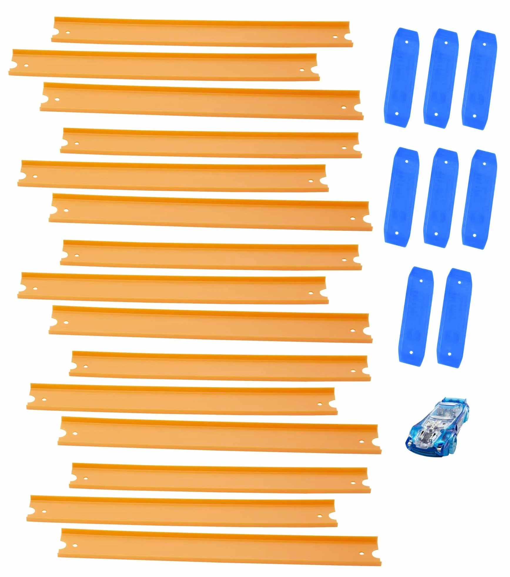 Hot Wheels- Track Builder 15 Rettilinei e 1 Macchinina e Altri Accessori, Giocattolo per Bambini 4+Anni, BHT77