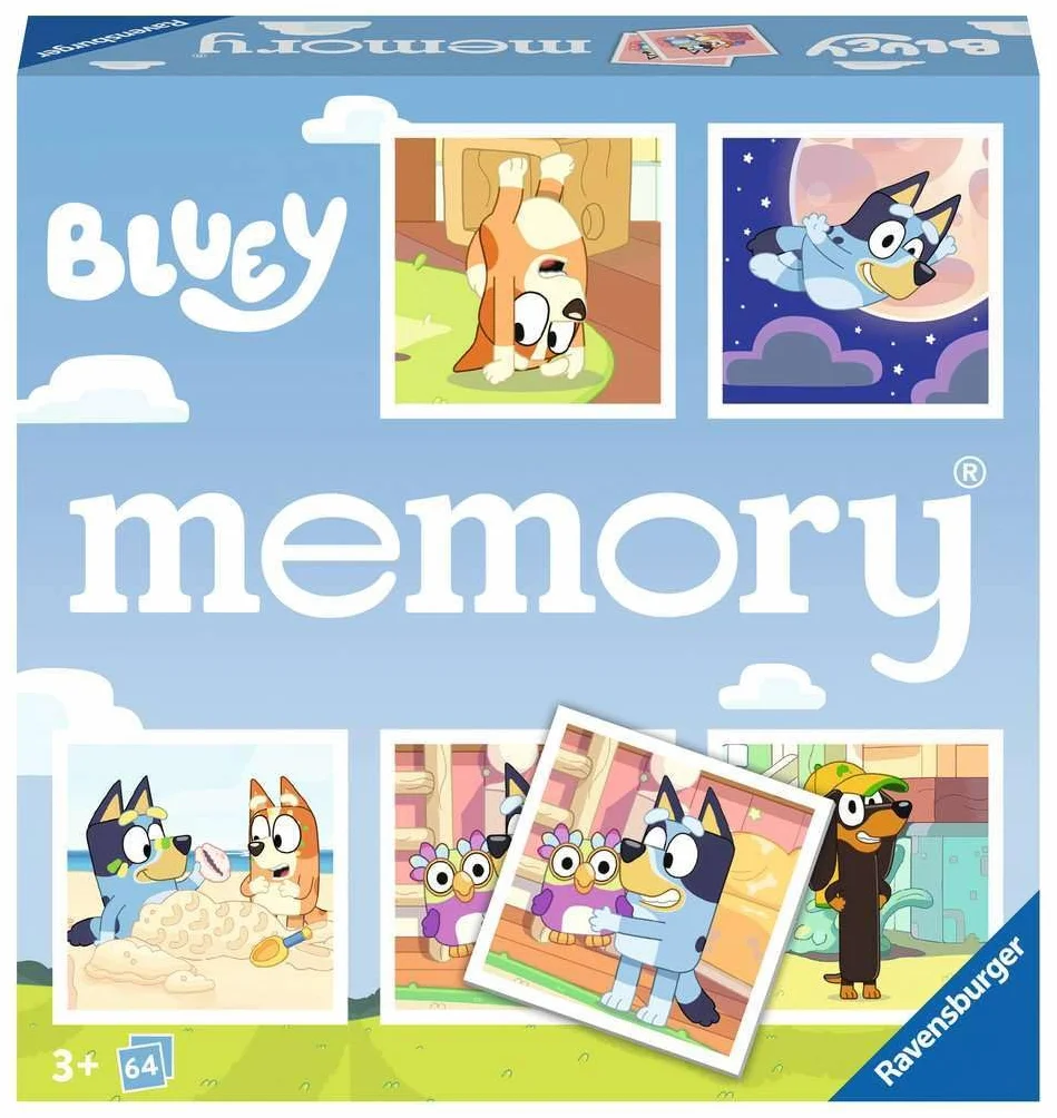 Ravensburger 22646 Memory® Bluey - Il gioco classico per tutti i fan della serie prescolare Bluey, gioco di memoria per 2-8 giocatori dai 3 anni in su