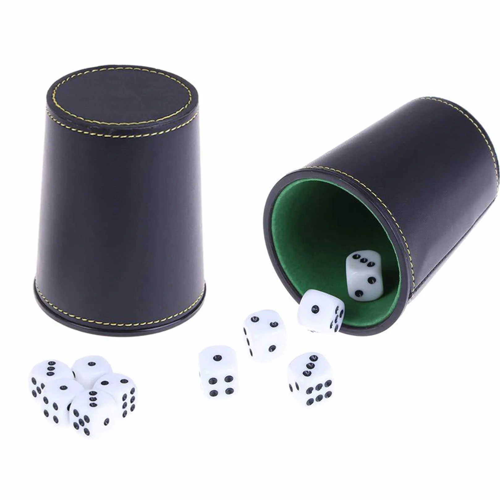 Set di 5 bicchieri cubi in pelle con 5 bicchieri cubi e 25 cubetti, in pelle, per giochi da viaggio per adulti