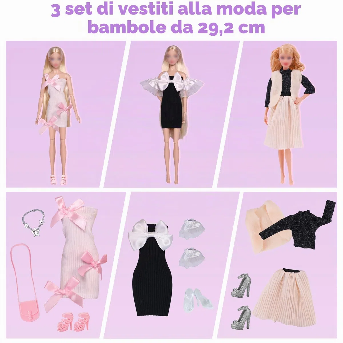 25 Bambole Abbigliamento e Accessori, Compatibile con 11,5 bambole, 1 Abito da Sera 1 Set Moda 1 Vestito con Paillettes 1 Balletto 1 Vestito Maglione 2 Abiti 5 Borse 8 Scarpe1 Corona 3 Accessori