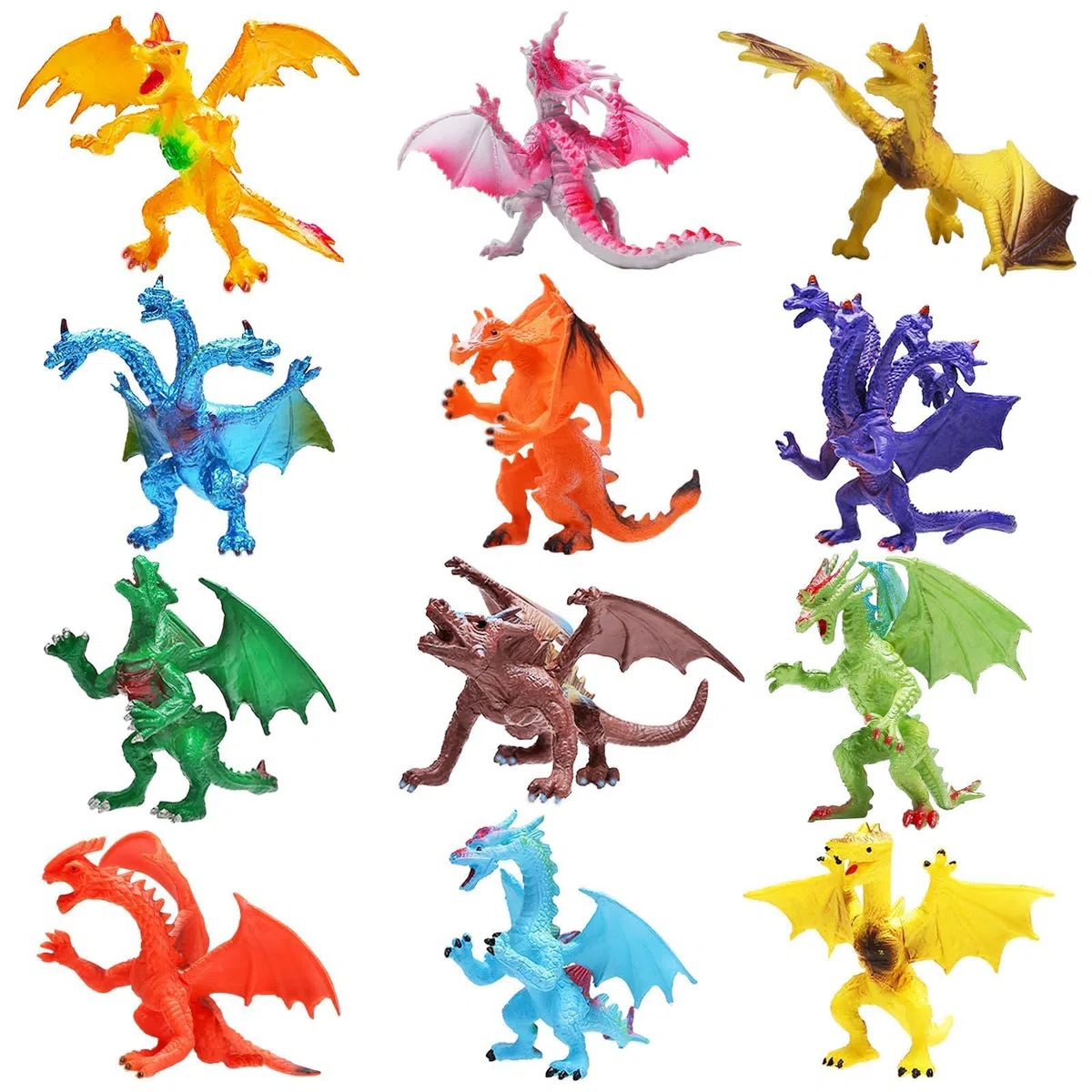 YeoNational&Toys Giocattoli Drago, 12 Pezzi Assortiti Figure Drago Realistiche, 4 Pollici Mini Drago Set con Scatola di Regalo