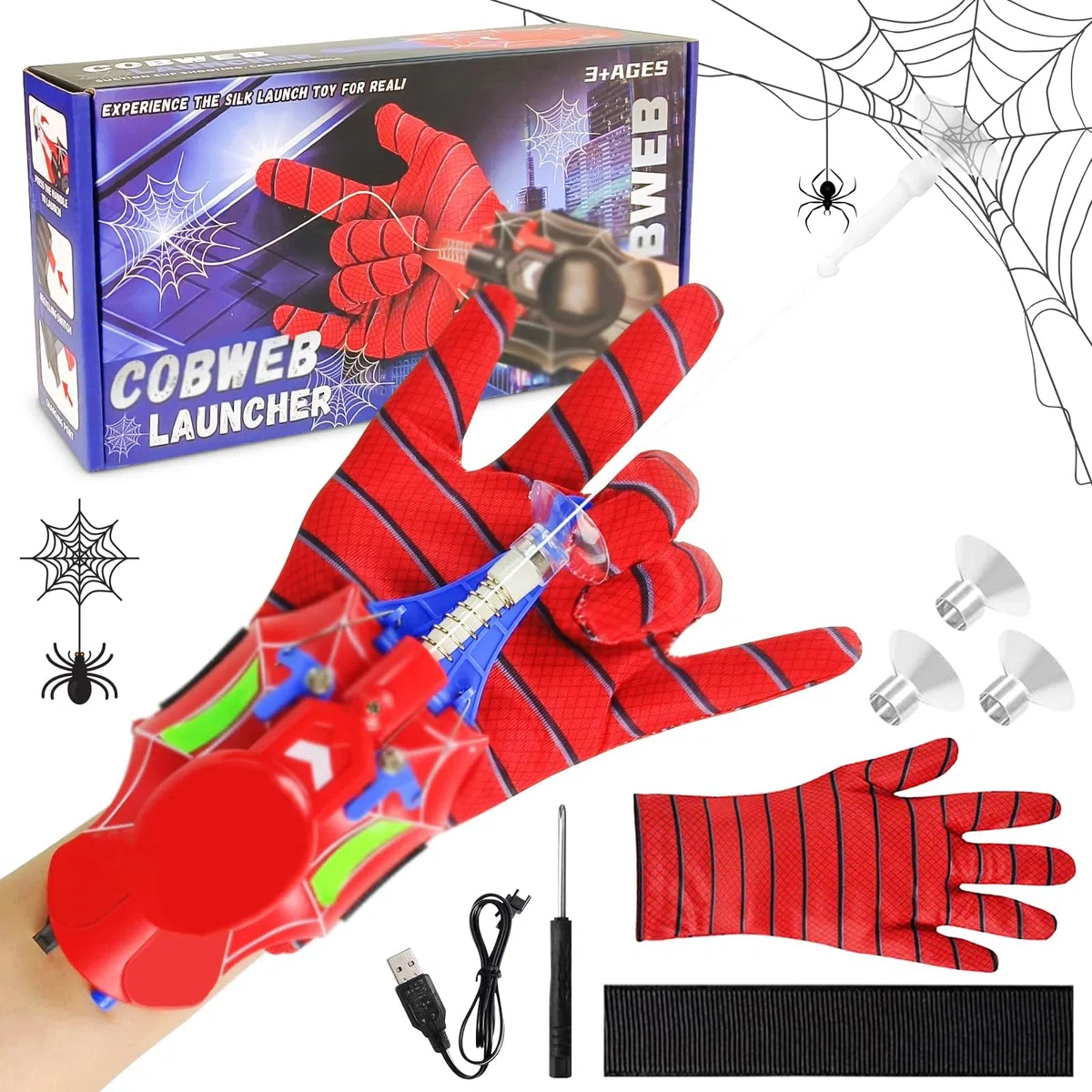 Spider Web Shooter,Web Launcher con Filo e Recupero Automatico Della Corda,Spara Ragnatele Spiderm,Lancia Ragnatele spiderm,Giocattolo da Polso per cosplay Feste e Compleanni, Giochi Bambino 5-10 Anni