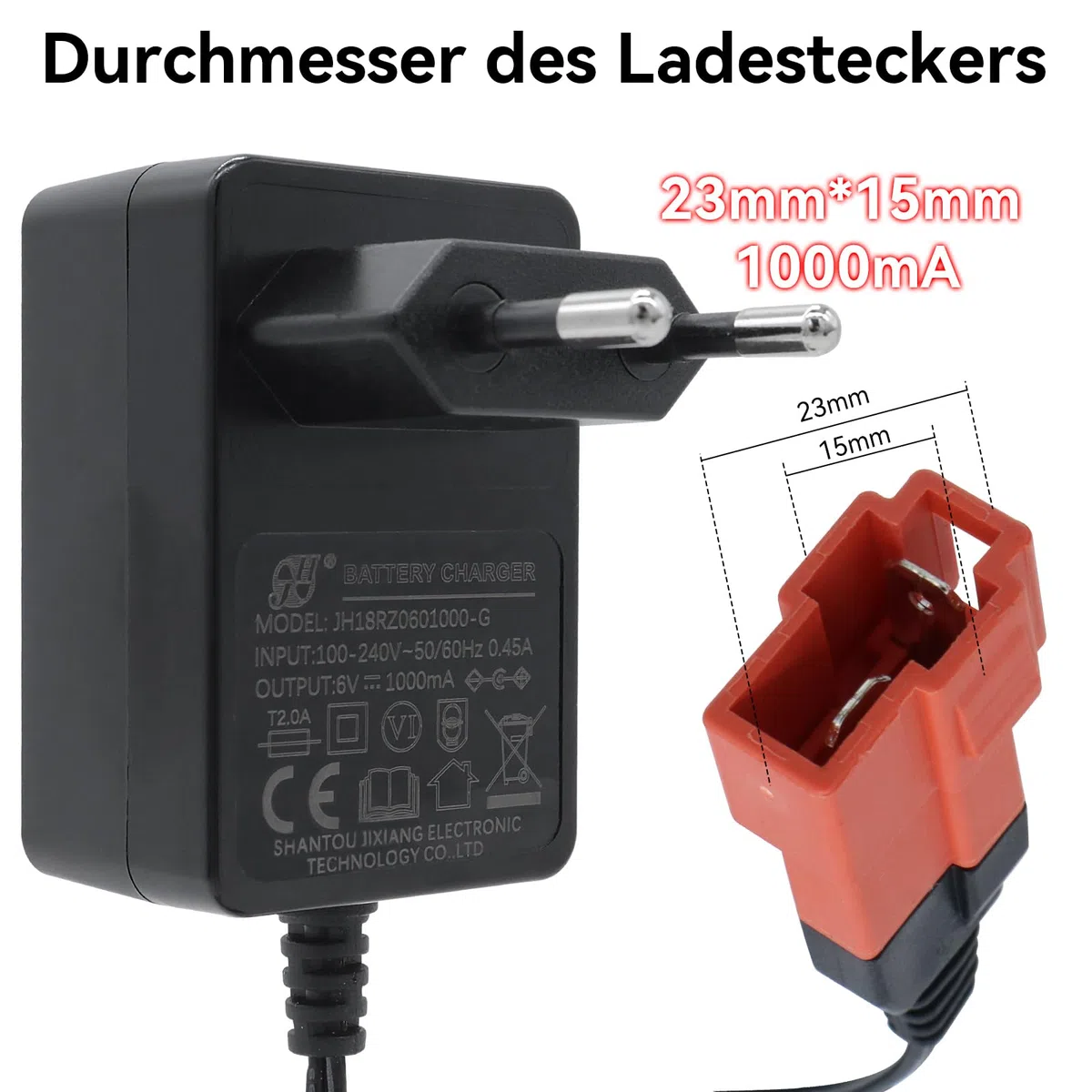 Caricatore da 6V per moto e auto elettriche per bambini - Caricabatterie 6 Volt per bambini Ride on Toys, alimentatore di rete da 6V per veicolo elettrico a quattro ruote per bambini SUV ATV