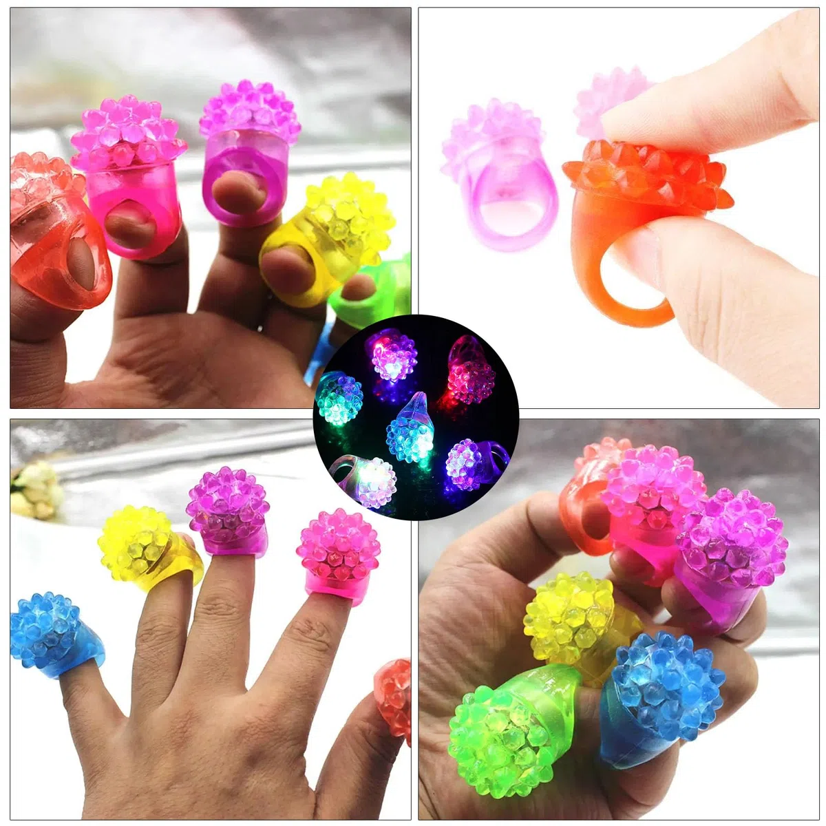 Anelli Luminosi LED Dito, 12 Pezzi Party Anello Light up Lampeggianti Divertenti Bomboniere, Giocattoli con Luci, Gomma Gelatina Bumpy, Party Toys Ring