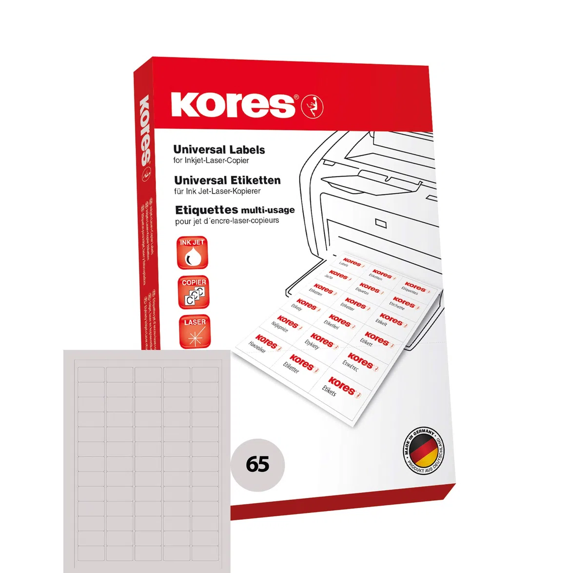 Kores – Etichette universali autoadesive rettangolari, 100 fogli, formato 38,1 x 21,2 mm, bianche