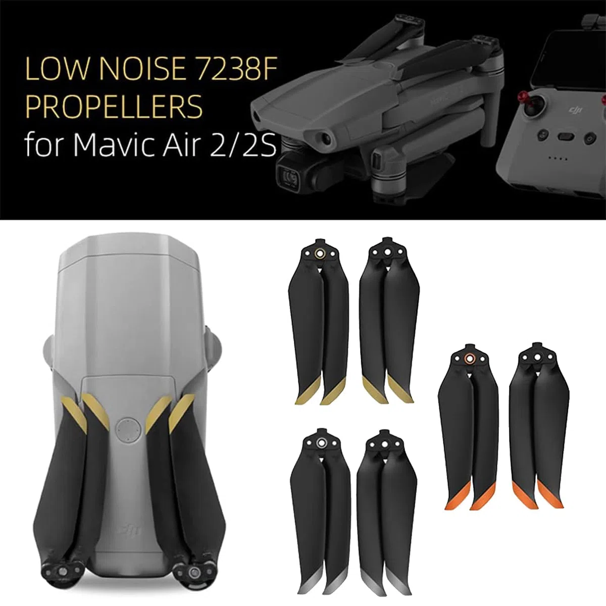 Gdraco Air 2S, elica silenziosa, pieghevole, 7238F, elica per accessori DJI Mavic Air 2/Air 2S, 8 pezzi